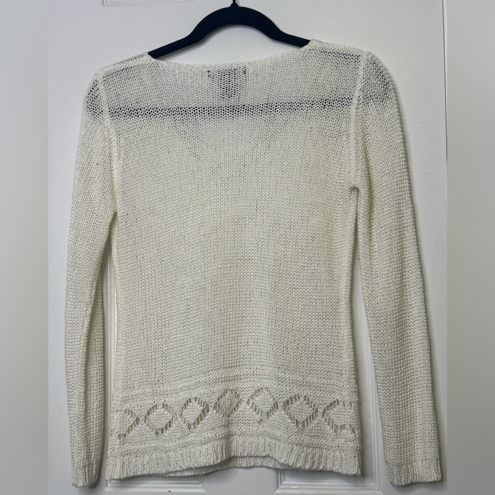 BCBGMAXAZRIA Vintage Ivory Crochet Sweater S - Picture 6 of 7